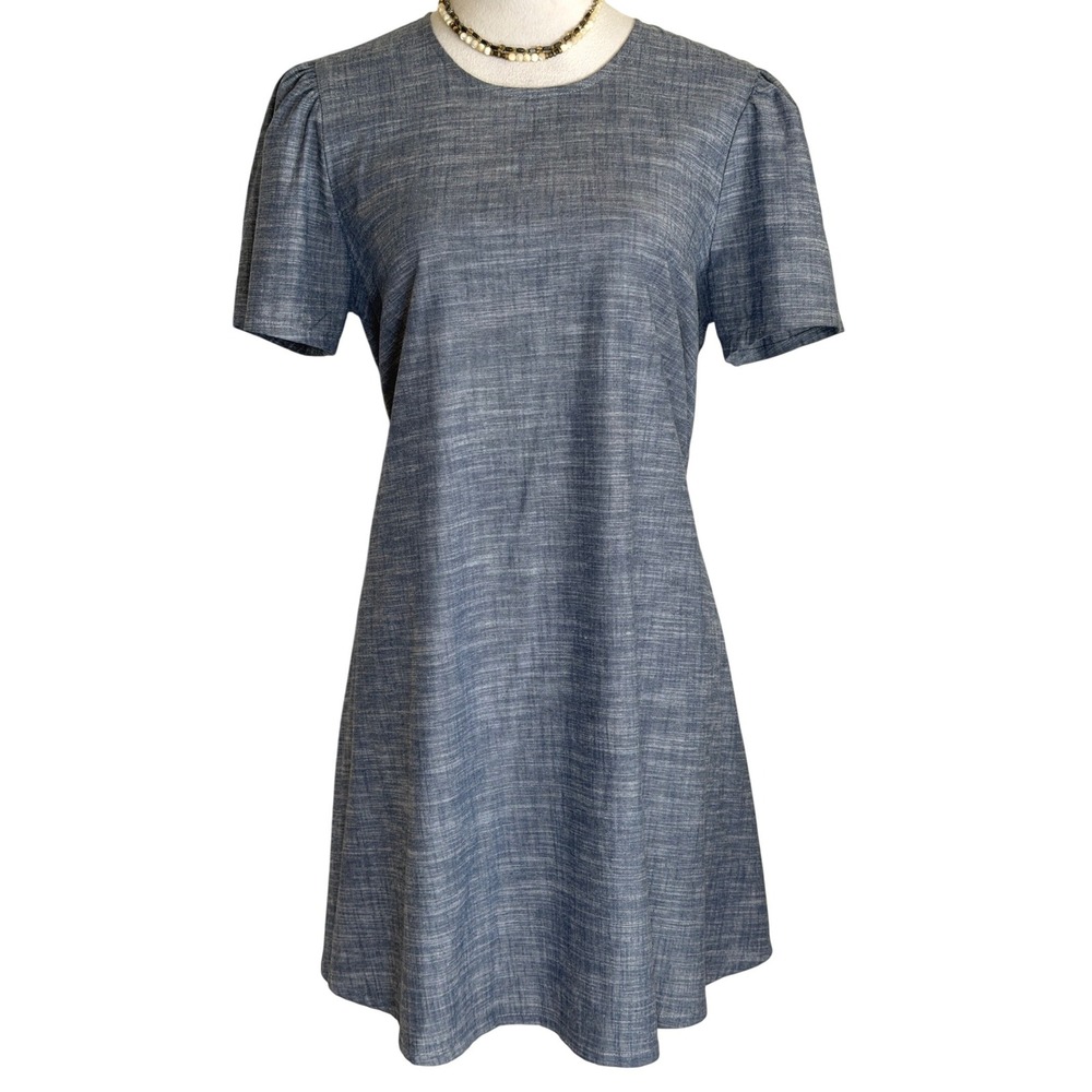 Nooworks Cotton Twill Shift Dress Short Puff Sleeve XL Stretch Made in USA
